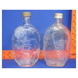 2 Old Quaker Embossed Whiskey Bottles