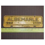 Albemarle City Tag - 1962