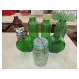 Lot of Green Glass Water/Juice & Other Bottles