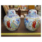 Pair of Asian Decorated Ginger Jars - 10'