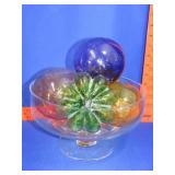 Bowl w/ Five Hand Blown Glass Balls/Pumpkin