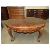 Oval Inlaid Claw Foot Coffee Table