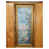 Old Framed Swan Oil on Canvas - 19'x42'