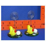 2 Art Glass Chickens