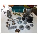 Table Lot w/ Metalware & Candle Holders