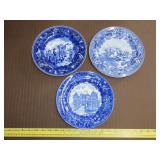 3 Blue Transferware Plates