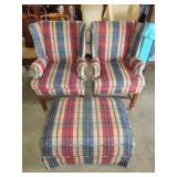 Pair of Upholstered Chairs w/ Ottoman