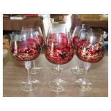 6 Venetian Style Art Glass Balloon Wine Goblets