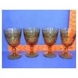 4 Amber Honeycomb Glasses