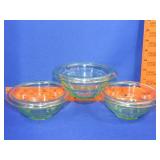 3 Green Uranium Glass Bowls - 5 1/2'