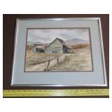 Framed Rural Landscape Water Color - 19'x15'