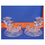 Pair of Etched Glass Candle Holders