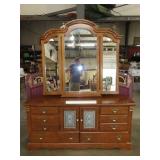 Oak Finish Mirror Dresser w/ Mirror