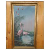 Old Framed Flamingo Oil on Canvas - 22'x40'