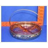 Pink Depression & Silver Plate Serving Dish
