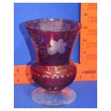 Bohemian Cranberry Glass Footed Glass Vase