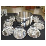 MCM Style Stainless & Glass Ice Bucket Serving Set