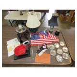 Table Lot w/ Lamps, Coasters, Etc