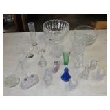 Table Lot of Perfume Bottles & Other Glassware