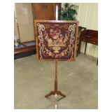 Antique Pole Screen w/ Needlepoint Tapestry