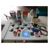 Table Lot w/ Advertising Tins, Household & Misc