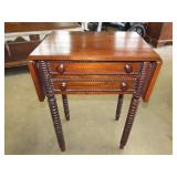 Two Drawer Walnut Ornate Drop Side Table