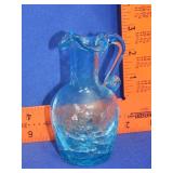 Blue Crackle Glass Pitcher