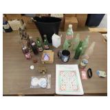 Table Lot w/ Drink Bottles, Household, Etc