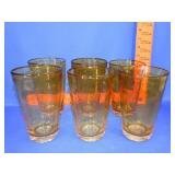 Six Amber Art Glass Tumblers