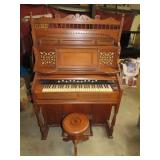 Antique Walnut Pump Organ w/ Stool