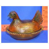 Indiana Glass Amber Hen on Nest - 7"