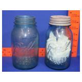 2 Blue Mason Jars