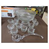 Jeannette National Clear Glass Punch Bowl Set