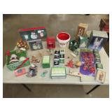 Table Lot of Christmas Ornaments & Decor