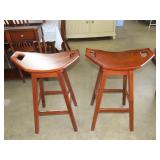 Pair of Amish Oak-Cherry Swivel Bar Stools