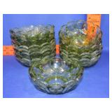 Ten Imperial Provincial Green Glass Bowls - 5"