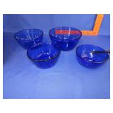 4 Blue Bowls - Anchor Oven Ware
