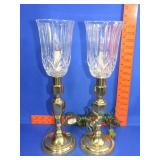 Pair of Brass & Crystal Torchiere Table Lamps