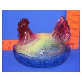 Multi Color Glass Hen on Nest - 7"