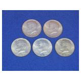 Five Silver Kennedy Half Dollars