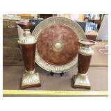 Three Piece Decorative Candle Holder / Plate Set