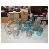 Lot of Blue & Clear Mason Jars