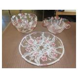 Three Pieces fo Floral Decorated Glassware