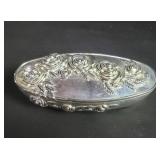 Vintage silver plate floral jewelry box