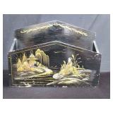 Vintage hand painted Asian desktop letter holder