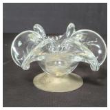 Vintage art glass bowl with silver plate base