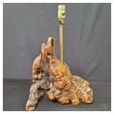 Mid century burl wood specimen table lamp