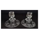Vintage etched glass candle sticks