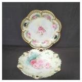 Pair of Prussia hand painted porcelain cake plates