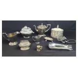 Group of silver plates, teapots, sugar bowls, etc